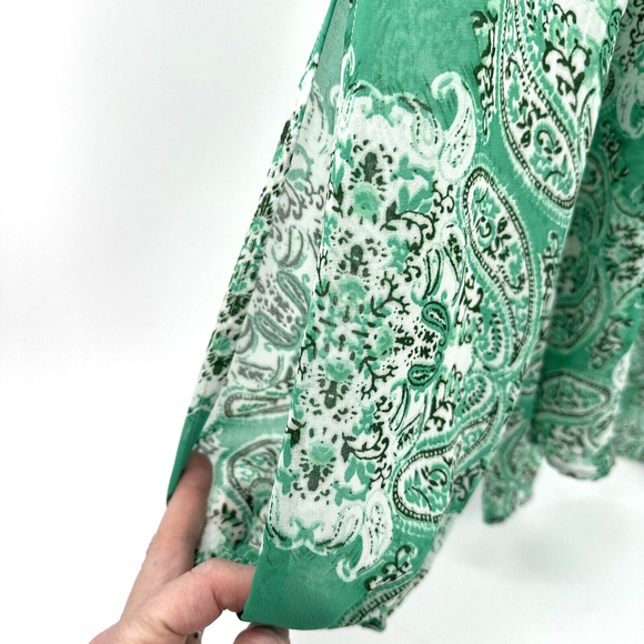 Umgee Tunic Top Womens Large Boho Green Paisley V-Neck Cold Shoulder/Arm Blouse - Picture 6 of 8